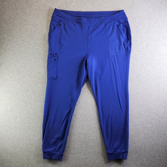 Jaanuu Pants - Jaanuu Scrub Pants Womens 2X Blue 10 Pocket Jogger Cargo Jersey Knit Drawstring